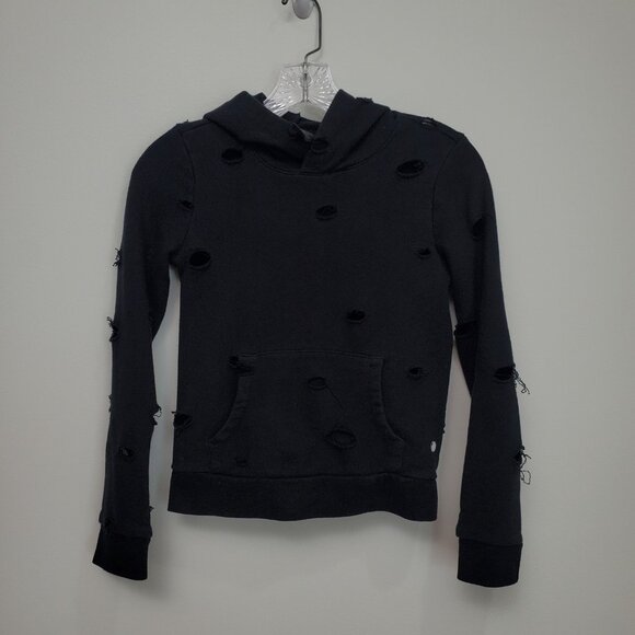 Girls Yogalicious Black Hoodie L 12/14 Destroyed Zombie Ripped Thrashed Gothic - Picture 3 of 8